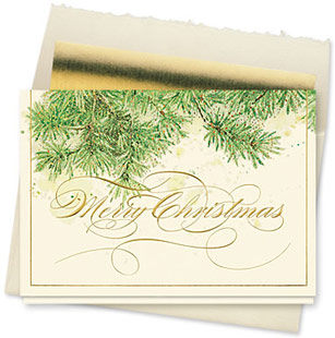 Design #131CX - Glistening Evergreen Branches Christmas Card