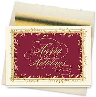 Design #122CX - Golden Holly Greetings Holiday Card