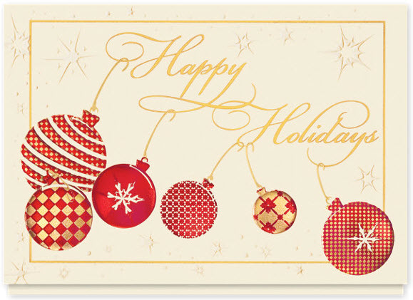  	 Swinging Holiday Ornaments Christmas Card