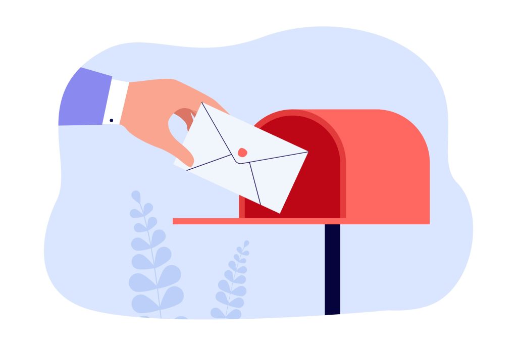 Physical business greeting card being mailed